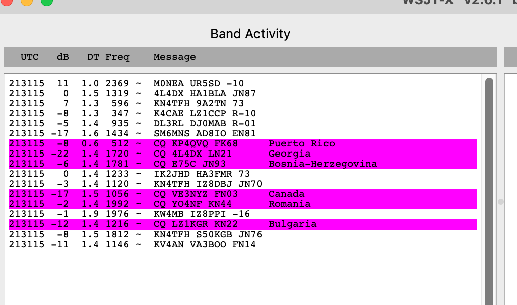 Picture of wsjt decodes